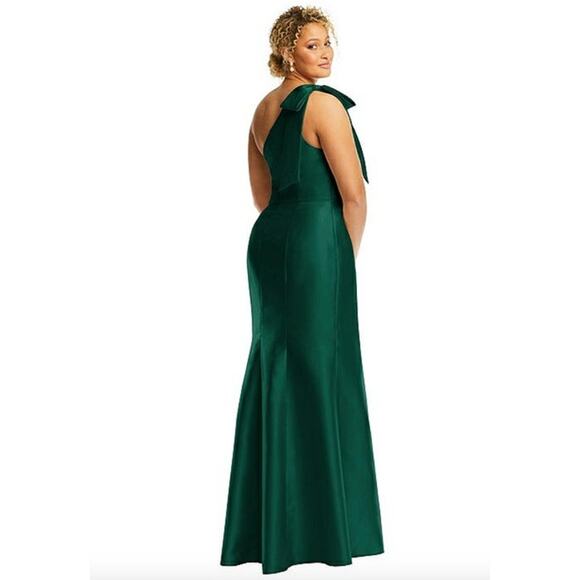 ALFRED SUNG Maxi Dress Size 8 NEW Gown One Shoulder Emerald Green Shoulder Bow - Picture 2 of 8